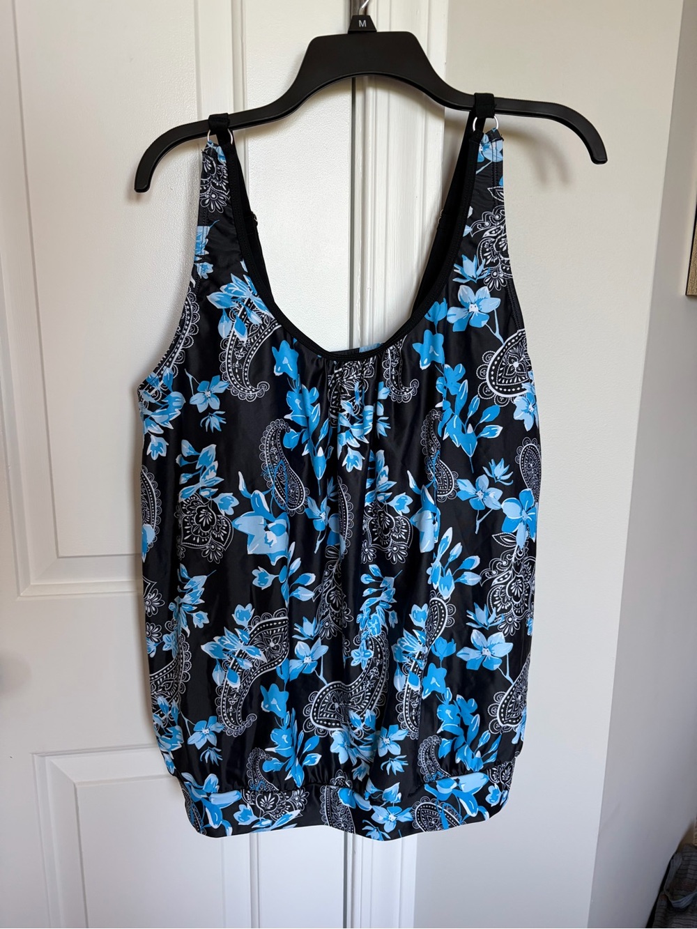 Bathing Suit Top with Blue Floral Paisley Print